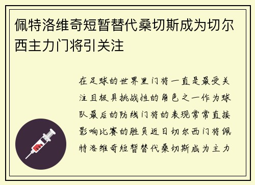 佩特洛维奇短暂替代桑切斯成为切尔西主力门将引关注 佩特洛维奇短暂替代桑切斯成为切尔西主力门将引关注